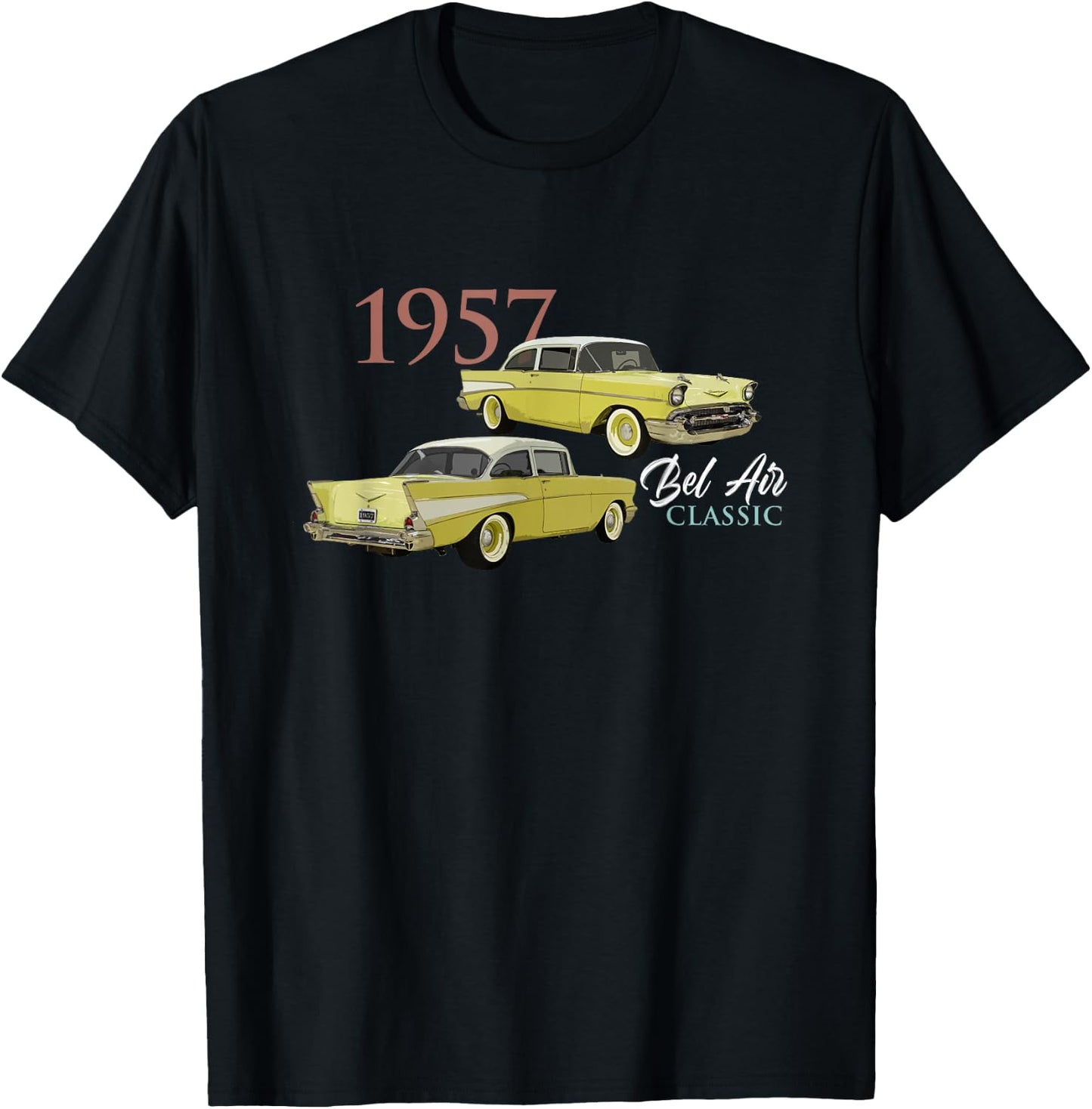 Vintage Cars, Classic Cars, 1957 BEL AIR, 1950'S, Yellow CAR T-Shirt - T-Shirt | Black