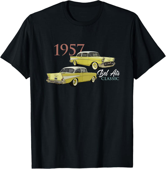 Vintage Cars, Classic Cars, 1957 BEL AIR, 1950'S, Yellow CAR T-Shirt - T-Shirt | Black