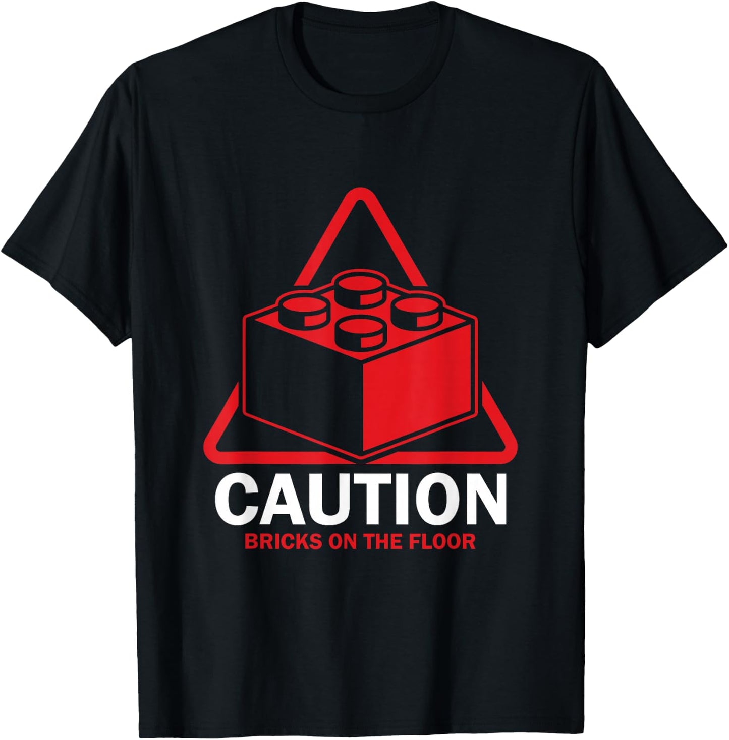 Funny Caution Bricks on Floor Builder Large Building Blocks T-Shirt - T-Shirt | Black