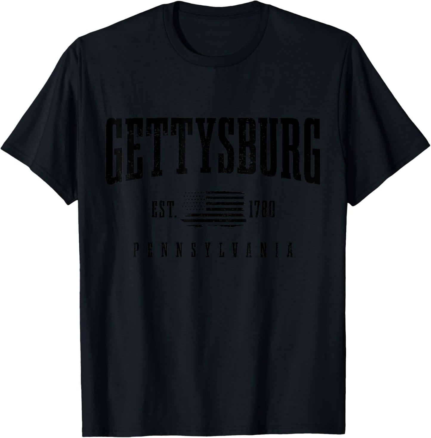 Gettysburg Pennsylvania 1780 Vintage American Flag T-Shirt - T-Shirt | Black