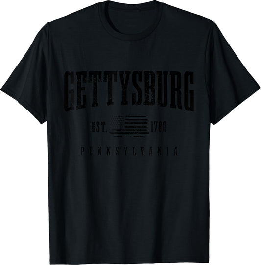 Gettysburg Pennsylvania 1780 Vintage American Flag T-Shirt - T-Shirt | Black