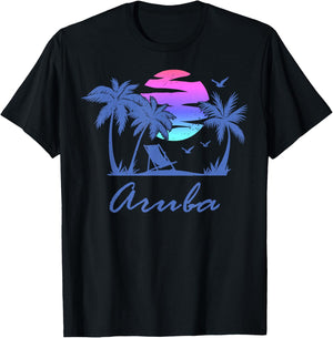 Aruba Beach Vacation Souvenir Retro Vintage Sunset Graphic T-Shirt - T-Shirt | Black