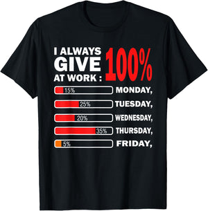 Funny I Always Give 100 Percent At Work Labor Day Men Women T-Shirt - T-Shirt | Black