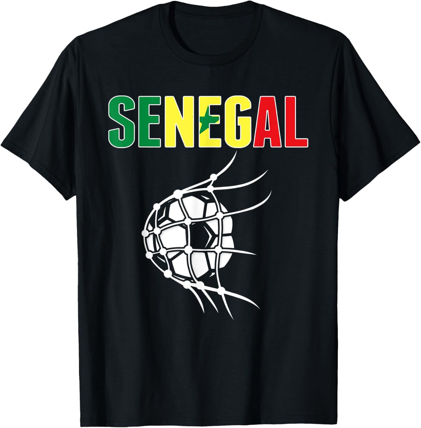 Senegal Soccer Fans Jersey - Senegalese Flag Football In Net T-Shirt - T-Shirt | Black