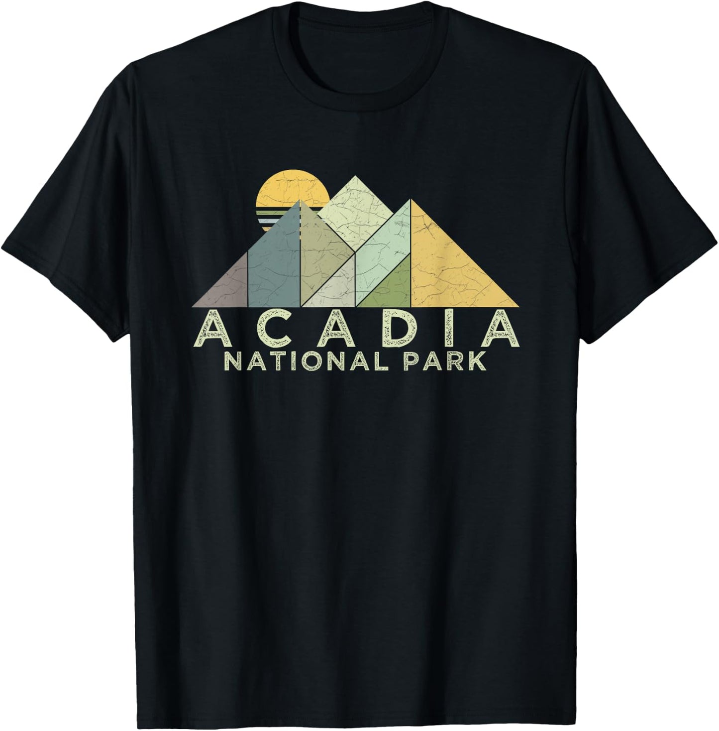 Retro Acadia National Park Distressed Hiking T-Shirt - T-Shirt | Black