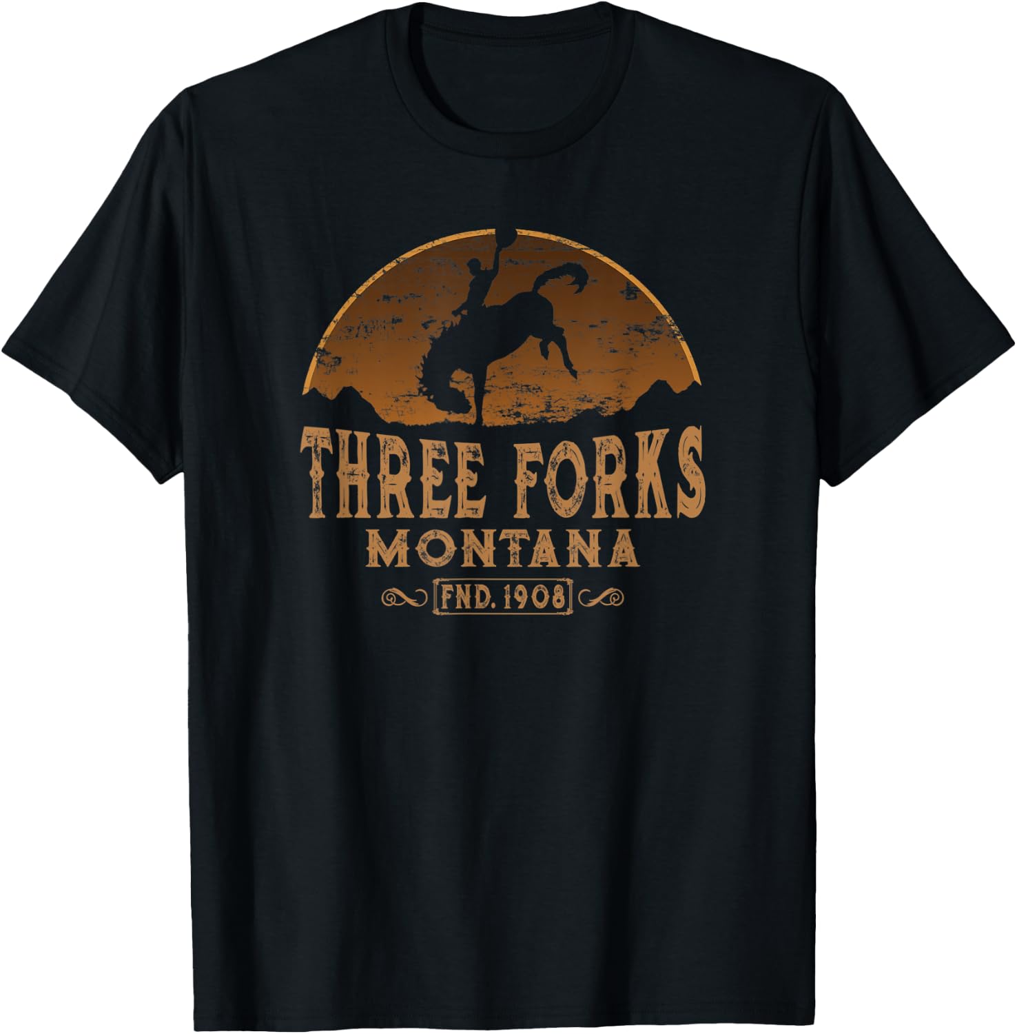 Three Forks Montana MT Wild West Rodeo Cowboy T-Shirt - T-Shirt | Black