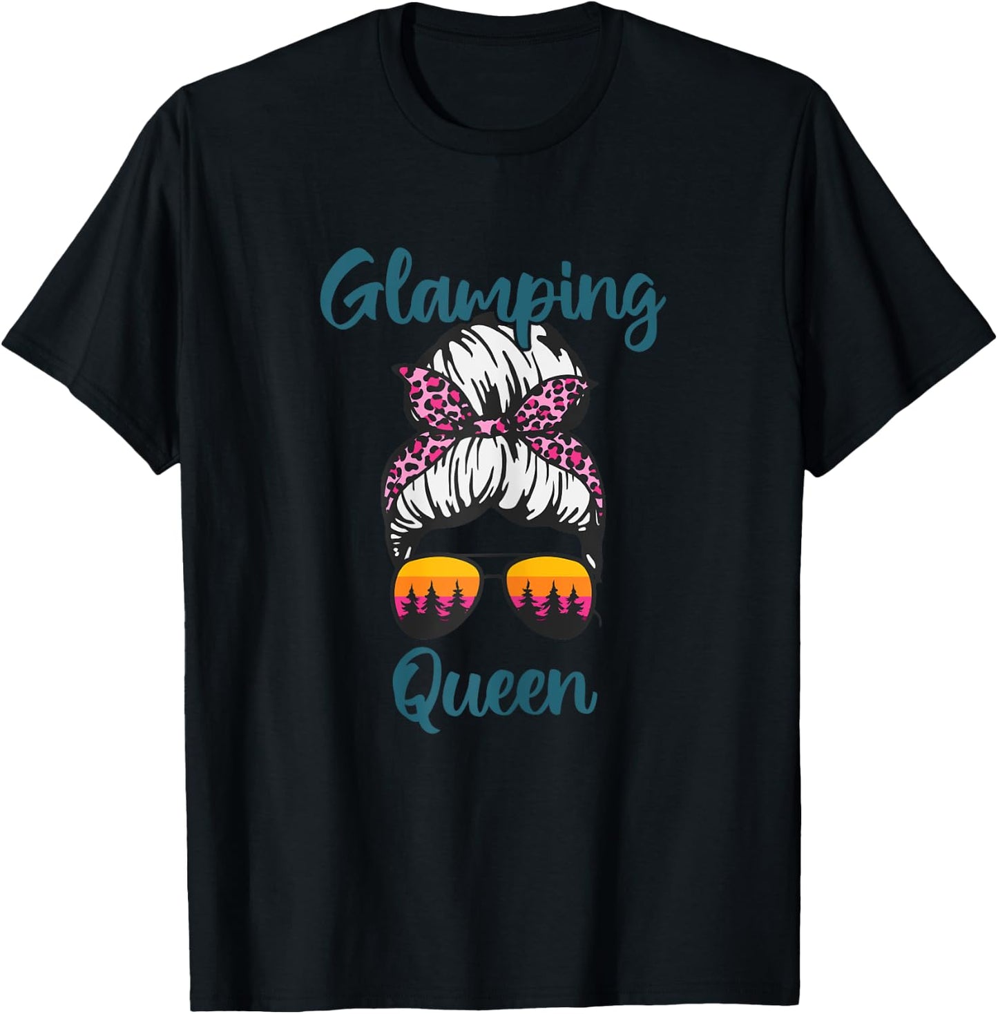 Funny Camping Hair Messy Bun Outdoor Glamping Queen T-Shirt - T-Shirt | Black