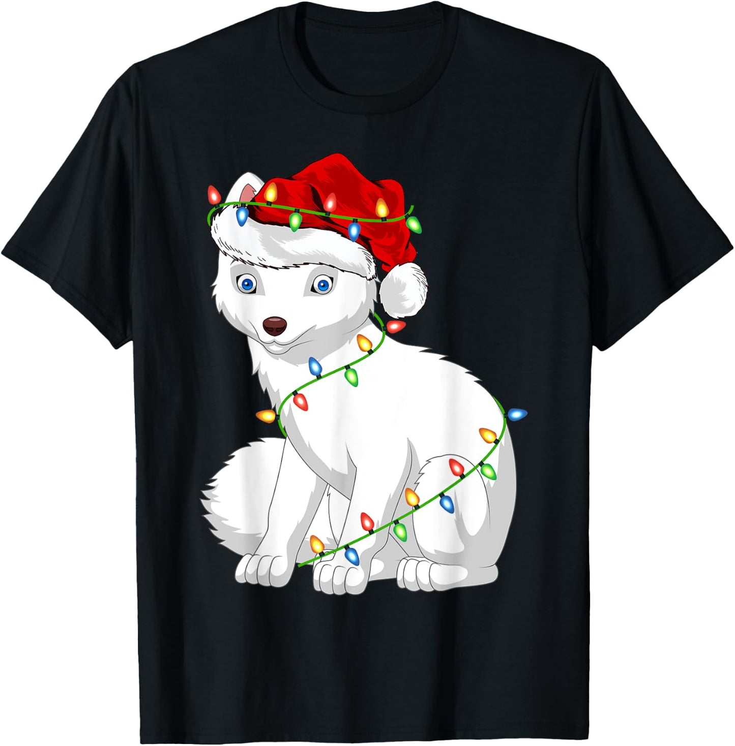Arctic Fox Animal Lover Xmas Santa Hat Arctic Fox Christmas T-Shirt - T-Shirt | Black