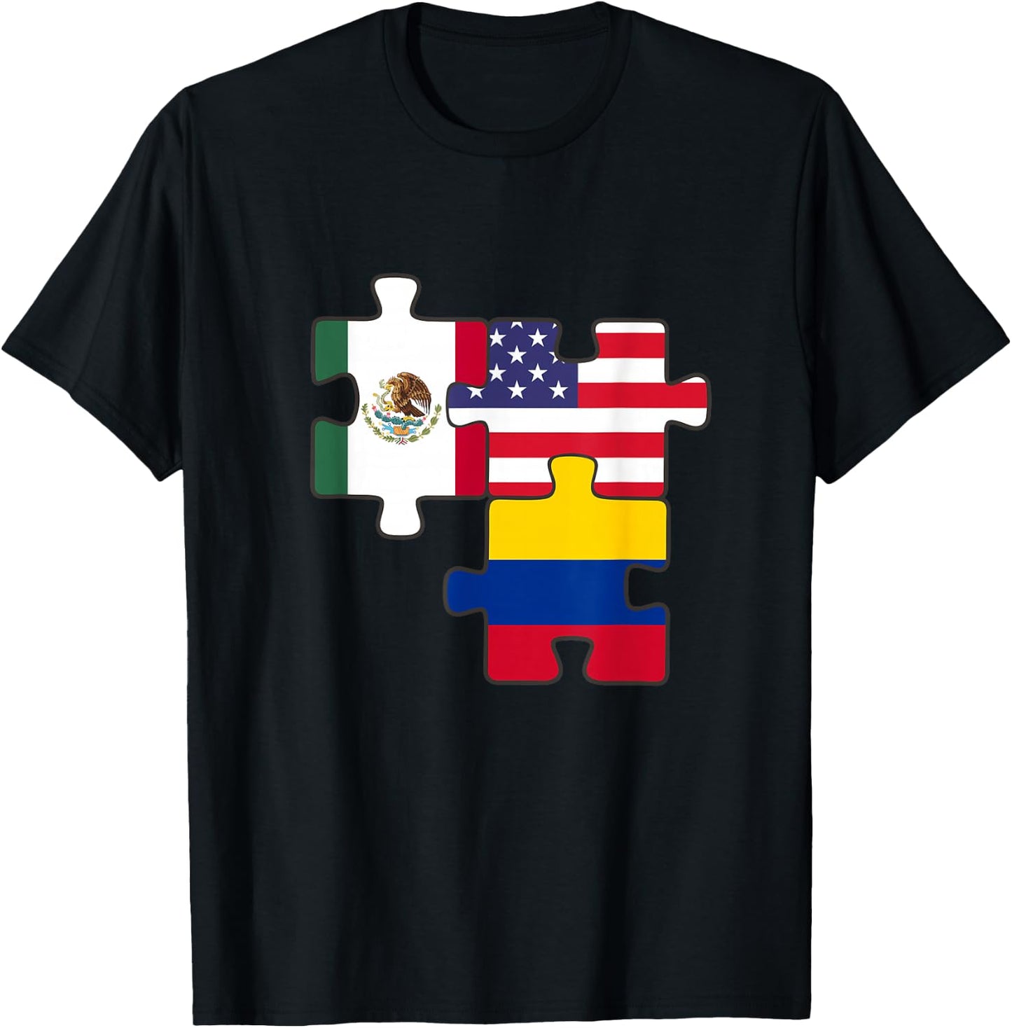 Mexican and Colombian roots plus USA flag T-Shirt - T-Shirt | Black