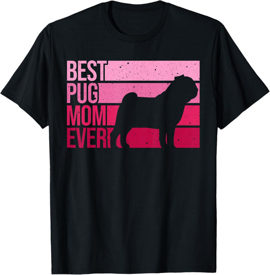 Cute Pug Art For Mom Women Breed Pet Dog Puppy Pug Lovers T-Shirt - T-Shirt | Black