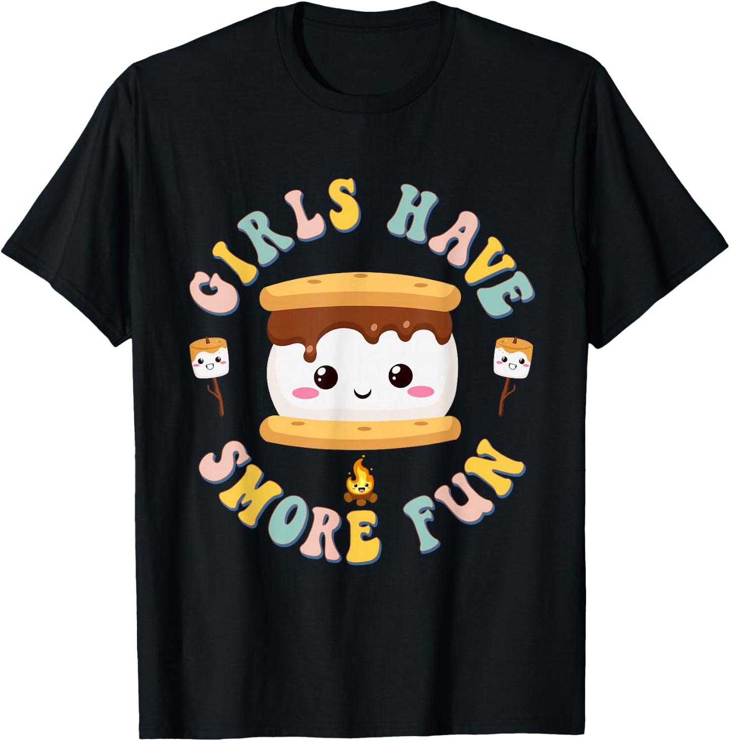 Women Camping Kawaii Smores Girls Have S'More Kids Camping T-Shirt - T-Shirt | Black