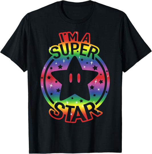 Super Mario Pride I'm A Super Star Rainbow Vintage Nintendo T-Shirt - T-Shirt | Black