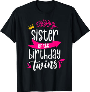 Sister Of The Birthday Twins Celebrate Twin Cute T-Shirt - T-Shirt | Black