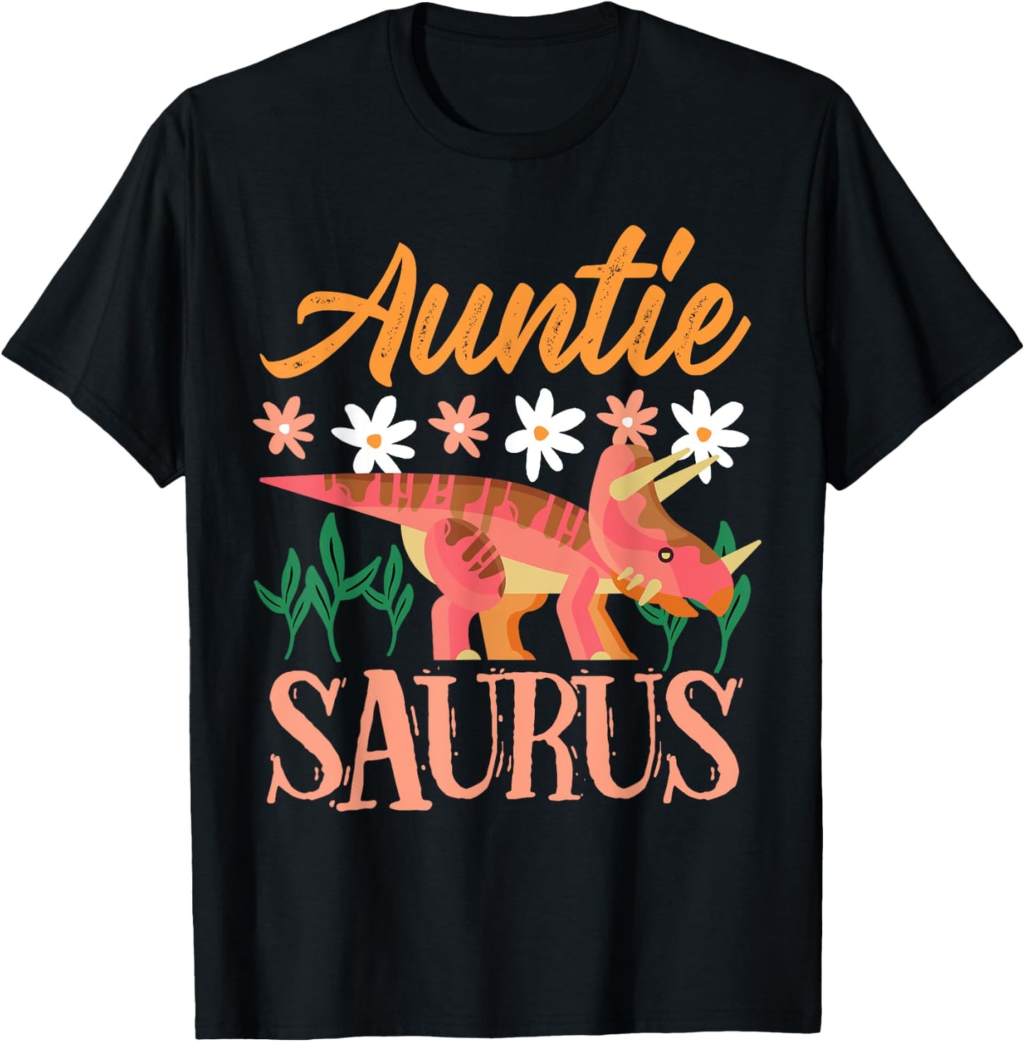 Auntie Saurus Dino Design For Aunt Relative T-Shirt - T-Shirt | Black