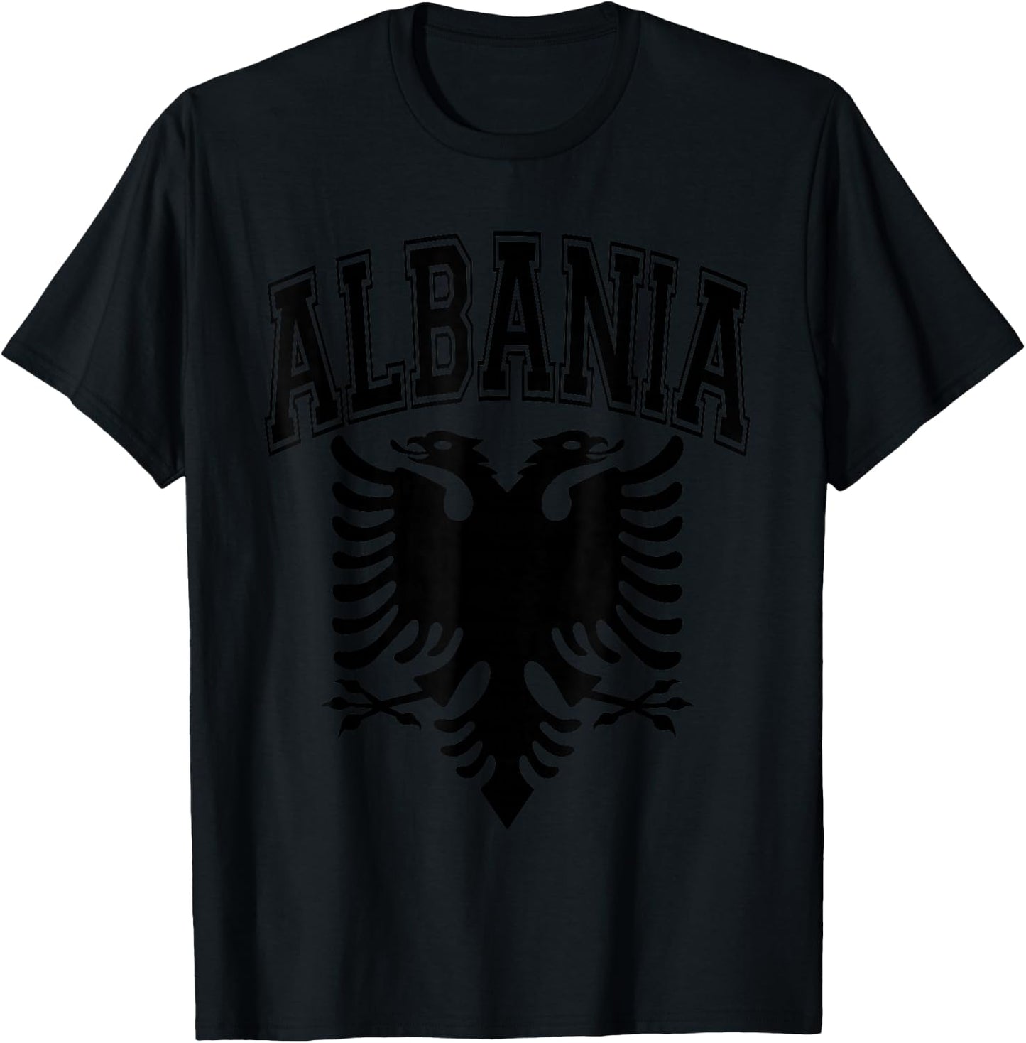 Albania Flag Eagle and Text Red with Black Print T-Shirt - T-Shirt | Black