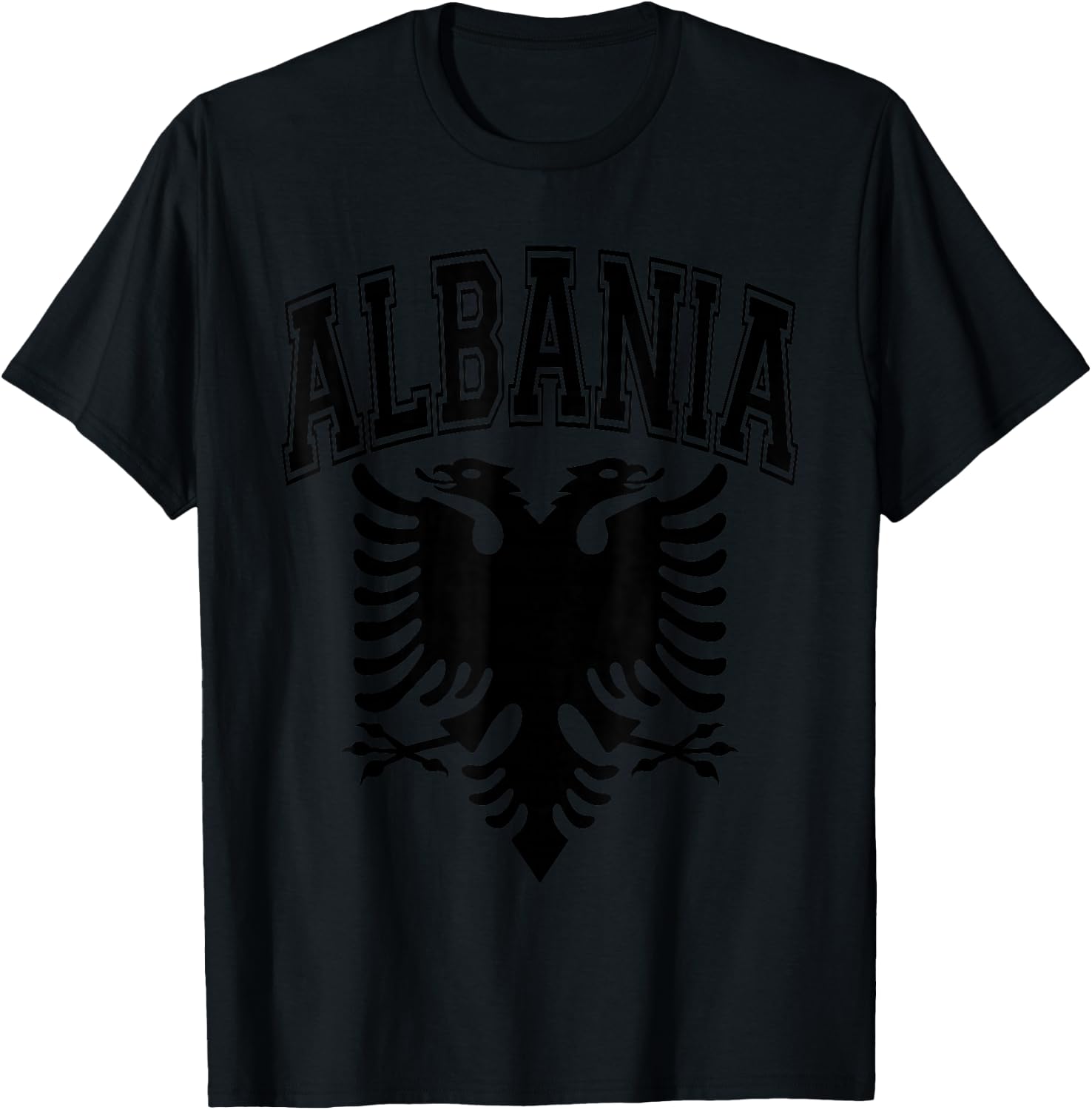 Albania Flag Eagle and Text Red with Black Print T-Shirt - T-Shirt | Black