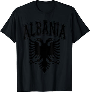 Albania Flag Eagle and Text Red with Black Print T-Shirt - T-Shirt | Black
