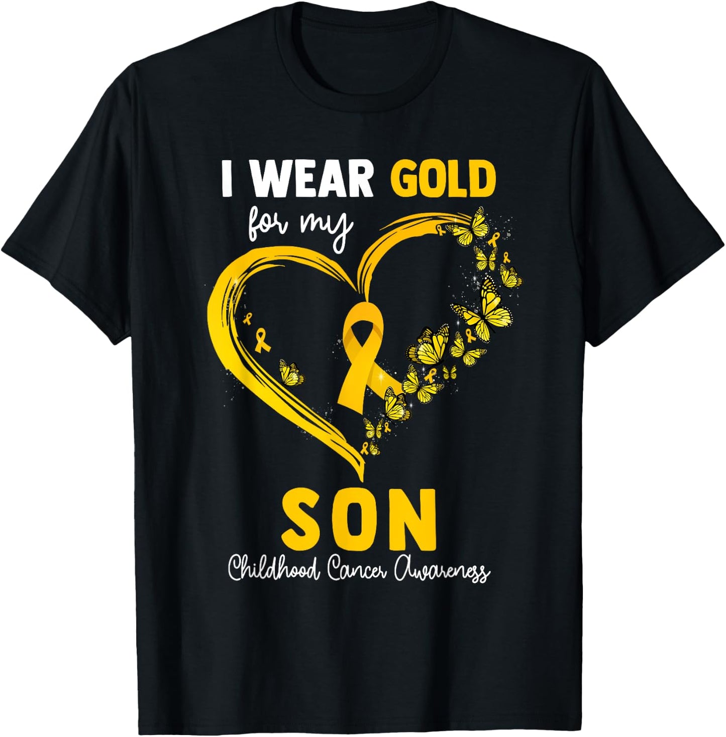 I Wear Gold For My Son Childhood Cancer Heart Ribbon T-Shirt - T-Shirt | Black