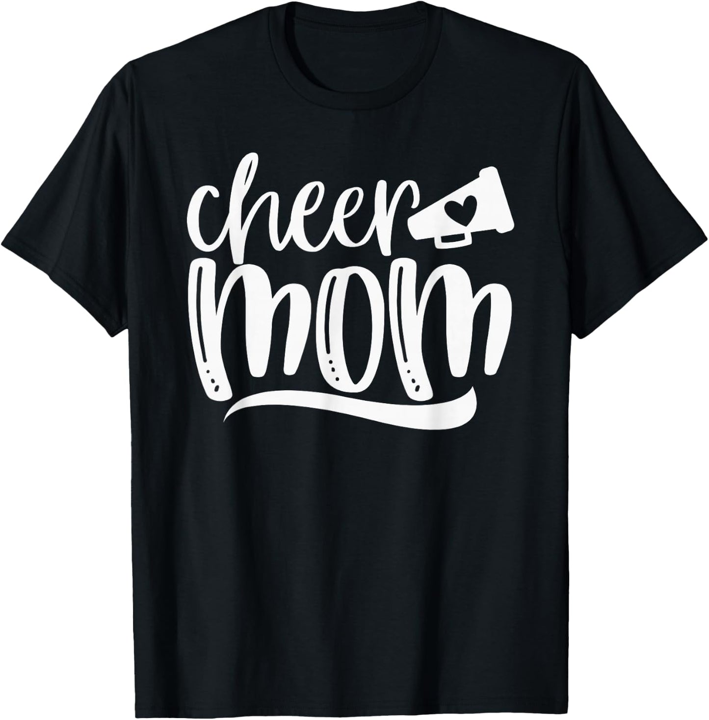 Cheer Mom Shirt, Megaphone with Heart Accent, Women T-Shirt - T-Shirt | Black