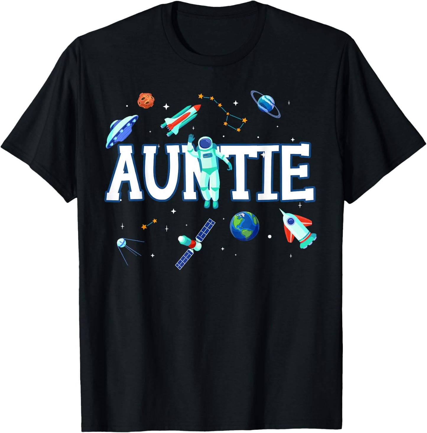 Auntie Astronaut Space Family Matching Birthday Party T-Shirt - T-Shirt | Black