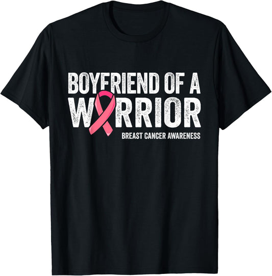 Boyfriend Of A Warrior Shirt, Breast Cancer Awareness Men T-Shirt - T-Shirt | Black