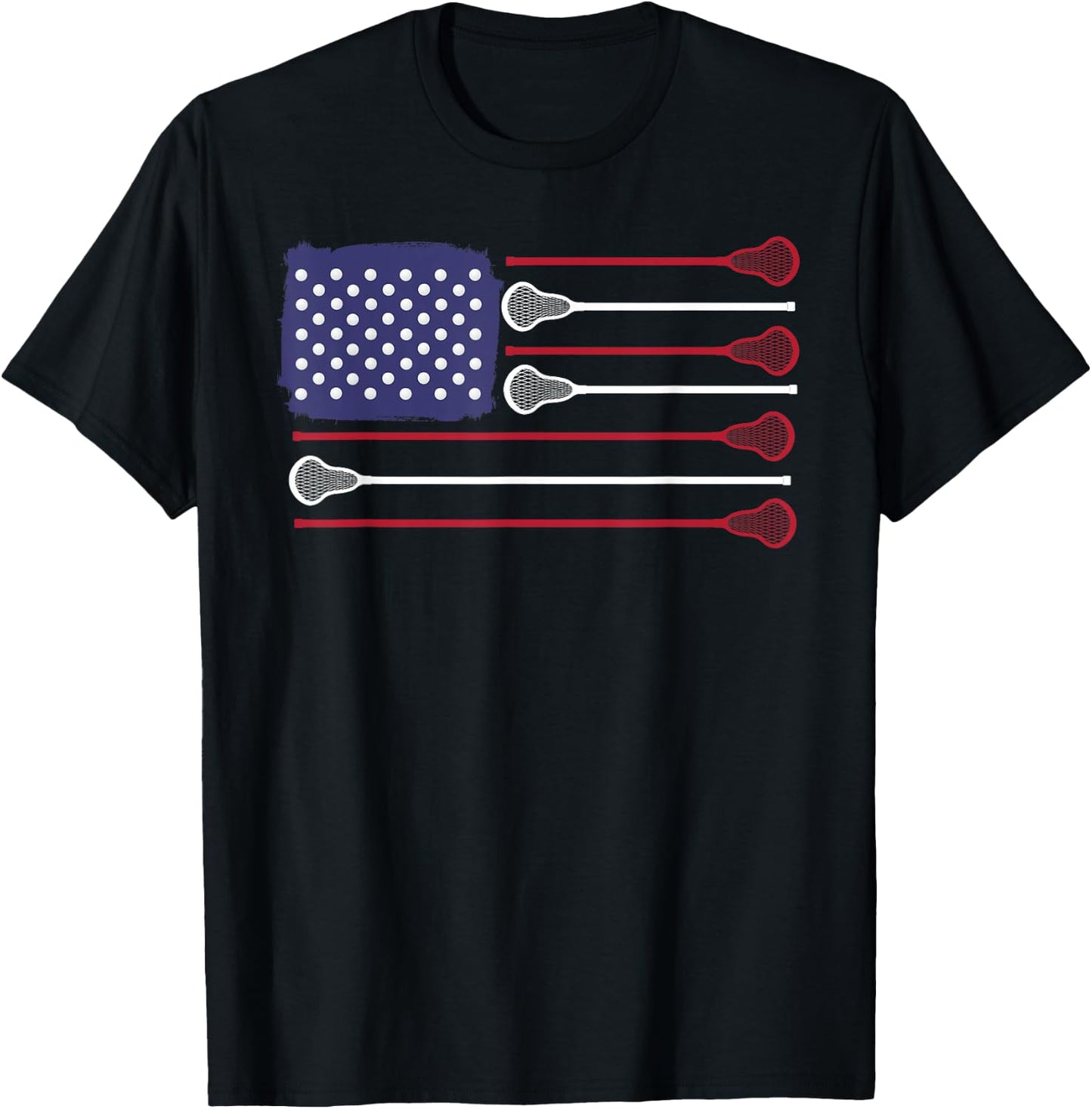 Lacrosse USA Flag Lacrosse Player men woman kids T-Shirt - T-Shirt | Black