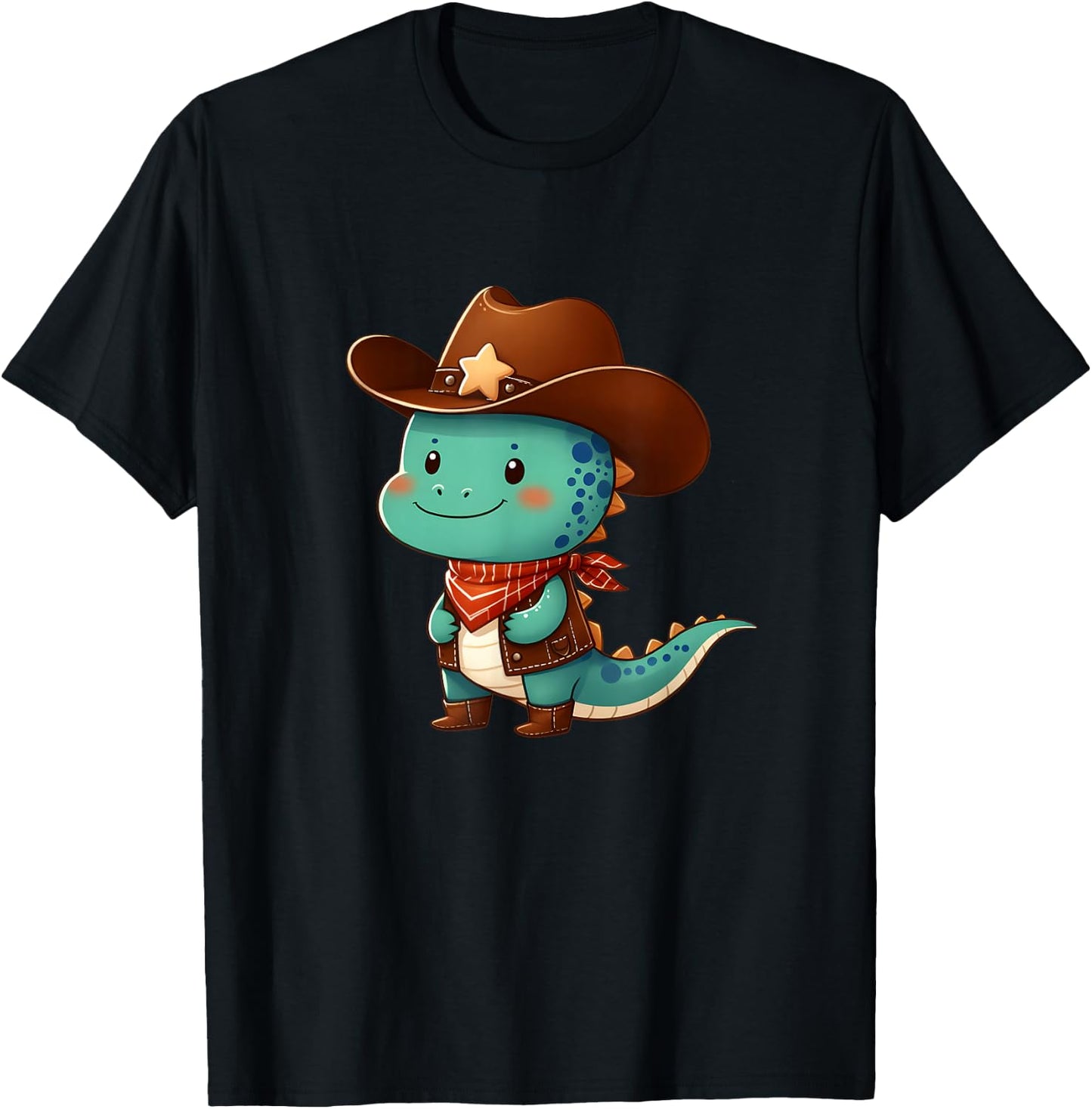 Cute Western Rodeo Dino Sheriff Costume Cowboy Dino Dinosaur T-Shirt - T-Shirt | Black