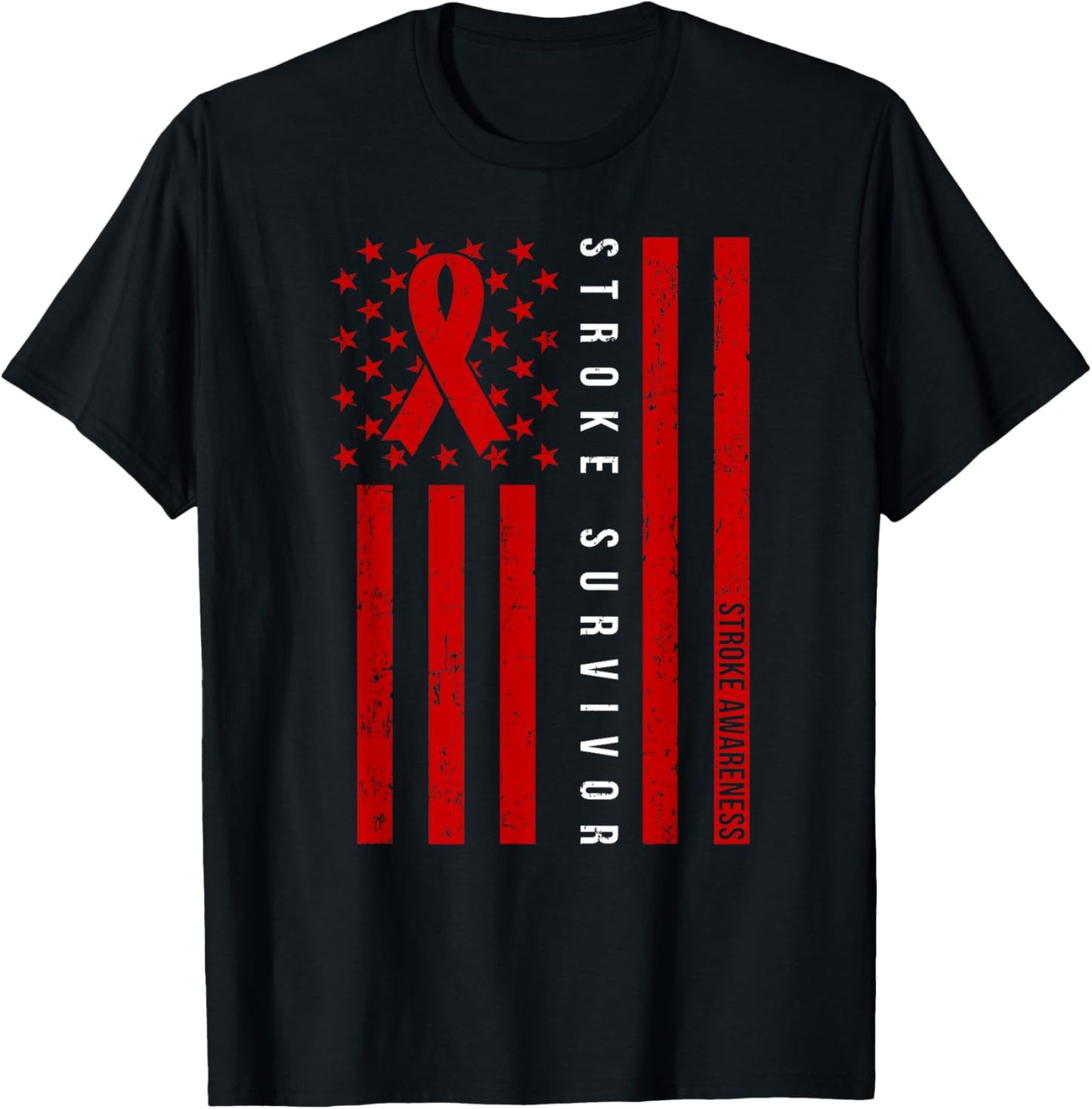 Stroke Survivor Shirt Stroke Awareness Red Ribbon Warrior T-Shirt - T-Shirt | Black