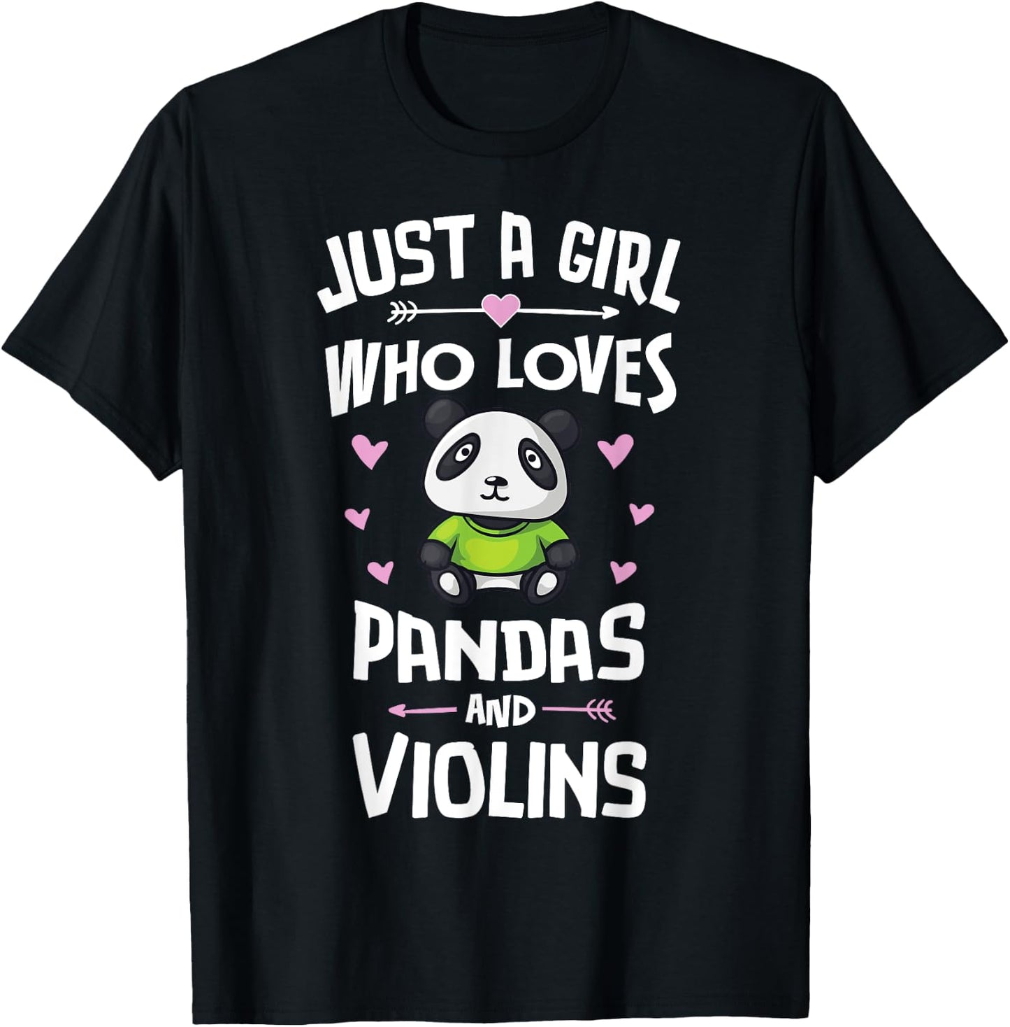 Just A Girl Who Loves Pandas And Violins Gift Women T-Shirt - T-Shirt | Black