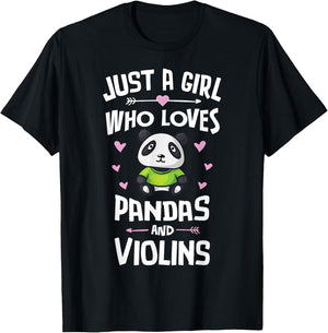 Just A Girl Who Loves Pandas And Violins Gift Women T-Shirt - T-Shirt | Black