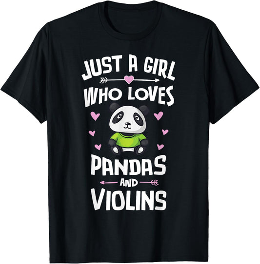 Just A Girl Who Loves Pandas And Violins Gift Women T-Shirt - T-Shirt | Black