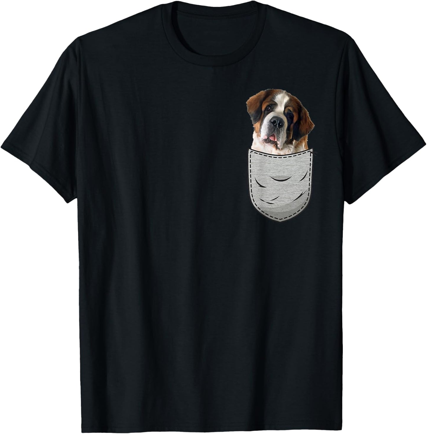 Cute Saint Bernard in the chest pocket Women Girls Kids T-Shirt - T-Shirt | Black