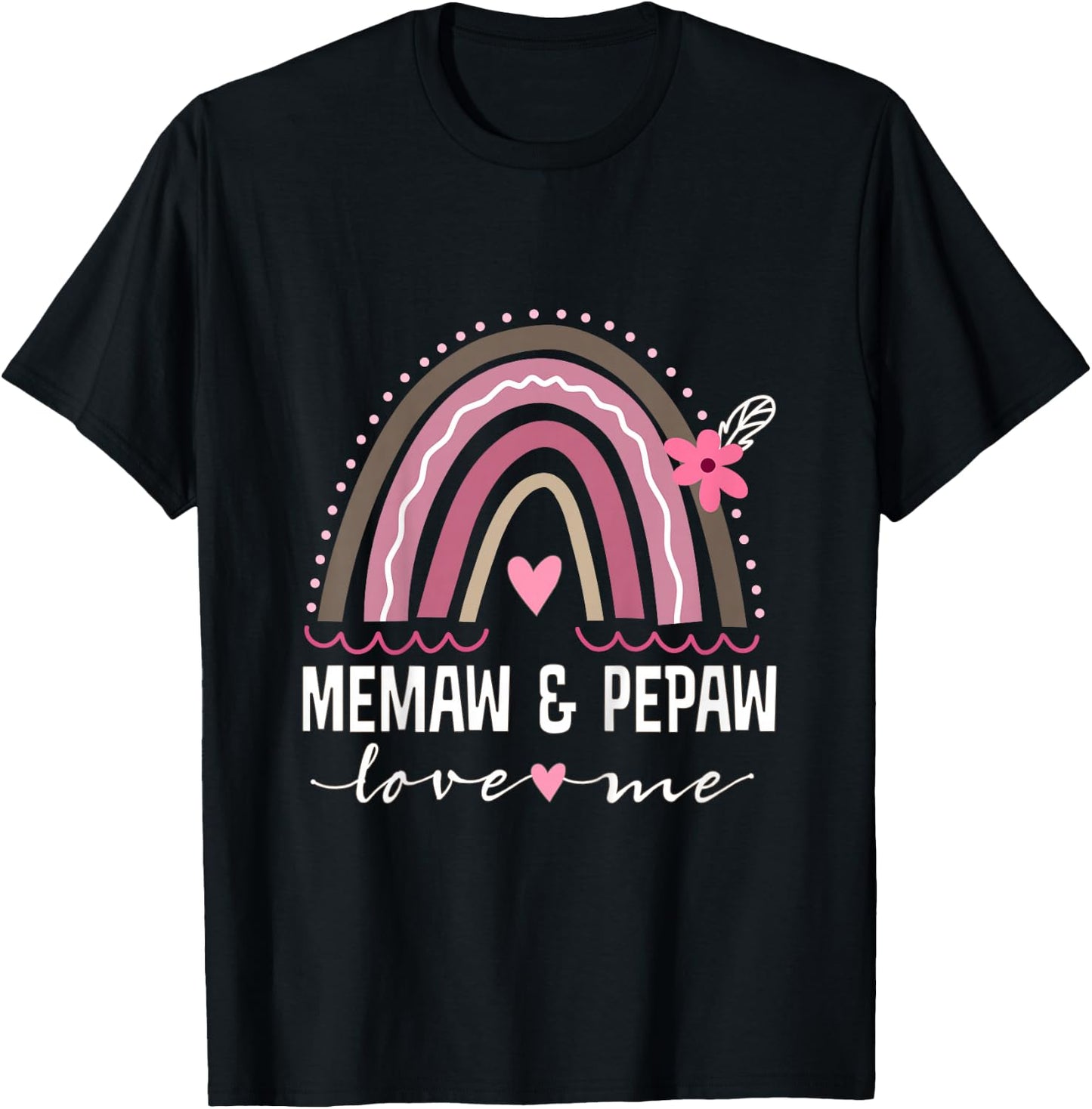 Kids Memaw and Pepaw Love Me Girls Granddaughter Boho Rainbow T-Shirt - T-Shirt | Black