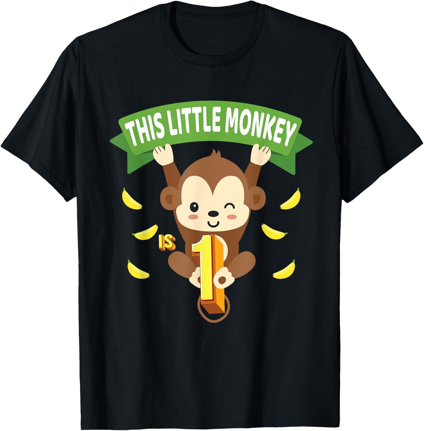 This Little Monkey Is 1 Years Old Kid 1st Birthday Monkeys T-Shirt - T-Shirt | Black