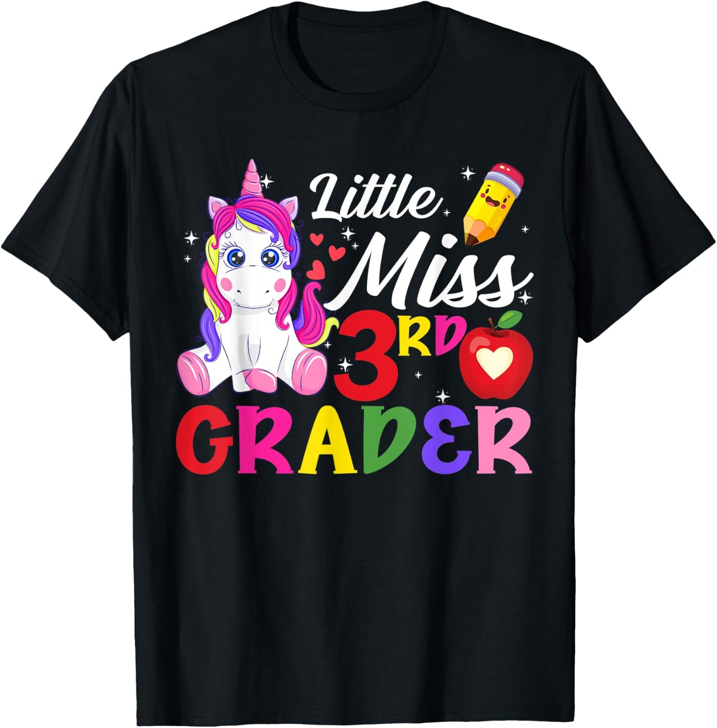 Funny Little Miss Third Grader Unicorn First Day Of School T-Shirt - T-Shirt | Black