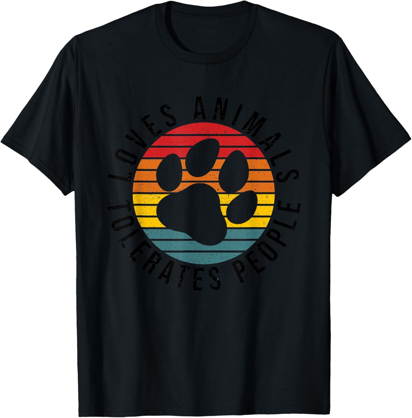 Vintage Retro Loves Animals Tolerates People - Funny T-Shirt - T-Shirt | Black