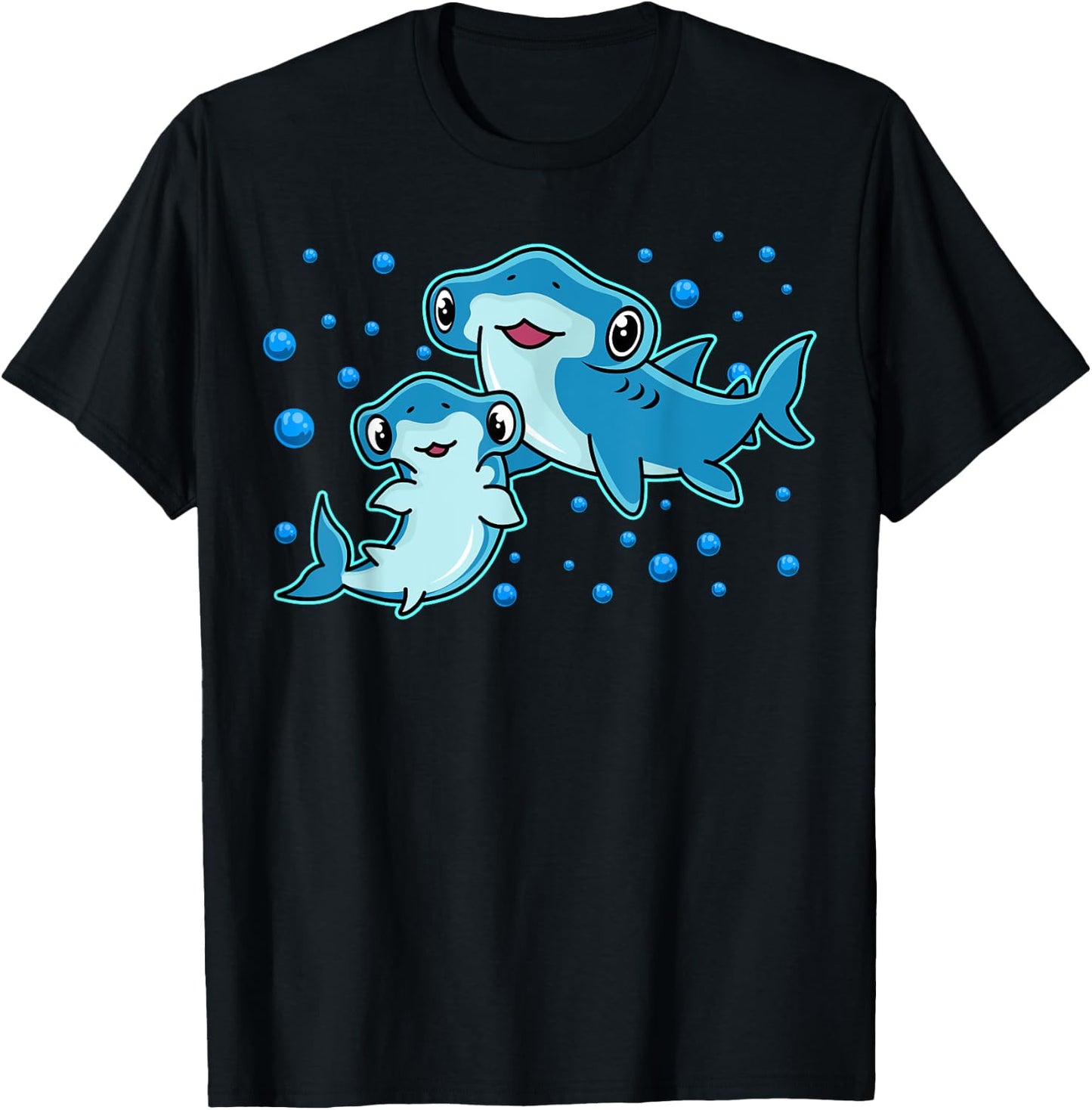 Kawaii Hammerhead Sharks Mother and Kid T-Shirt - T-Shirt | Black