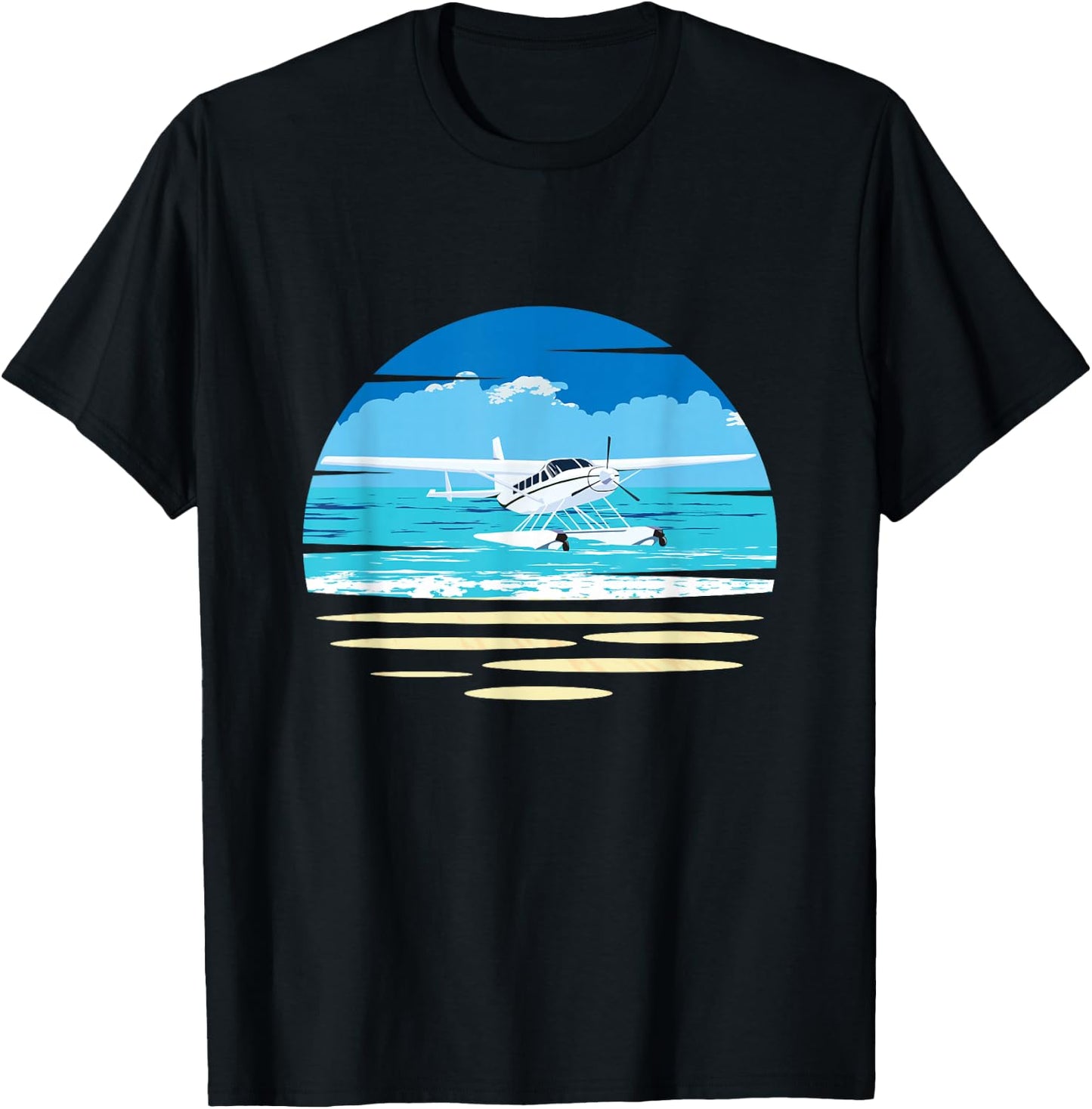 Seaplane Aeroplane Near Beach Sea Plane Gift Hydroplane Pilot T-Shirt - T-Shirt | Black