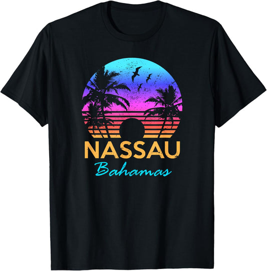 Nassau Bahamas Beach Trip Souvenir Sunset Vintage Graphic T-Shirt - T-Shirt | Black