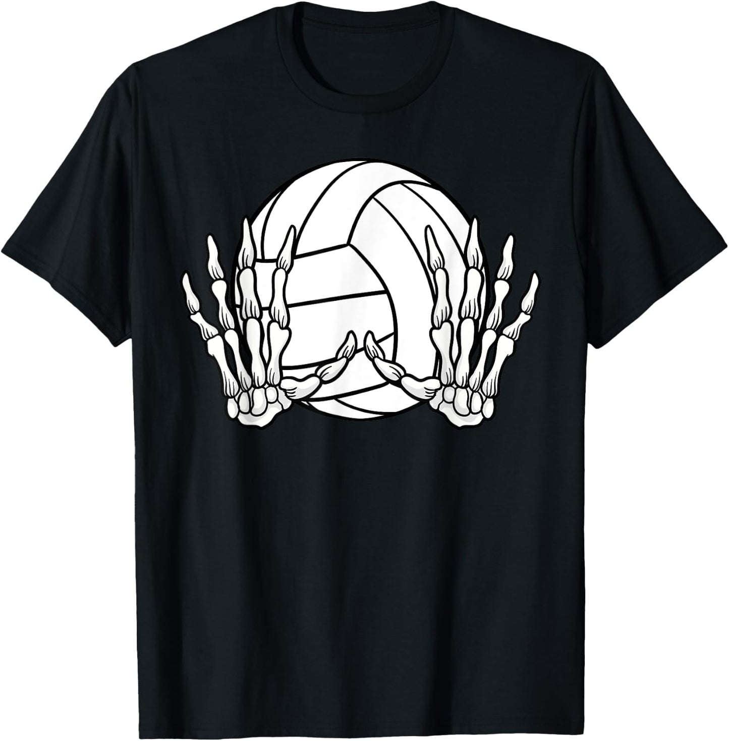 Volleyball Sport Halloween Skeleton Hand T-Shirt - T-Shirt | Black