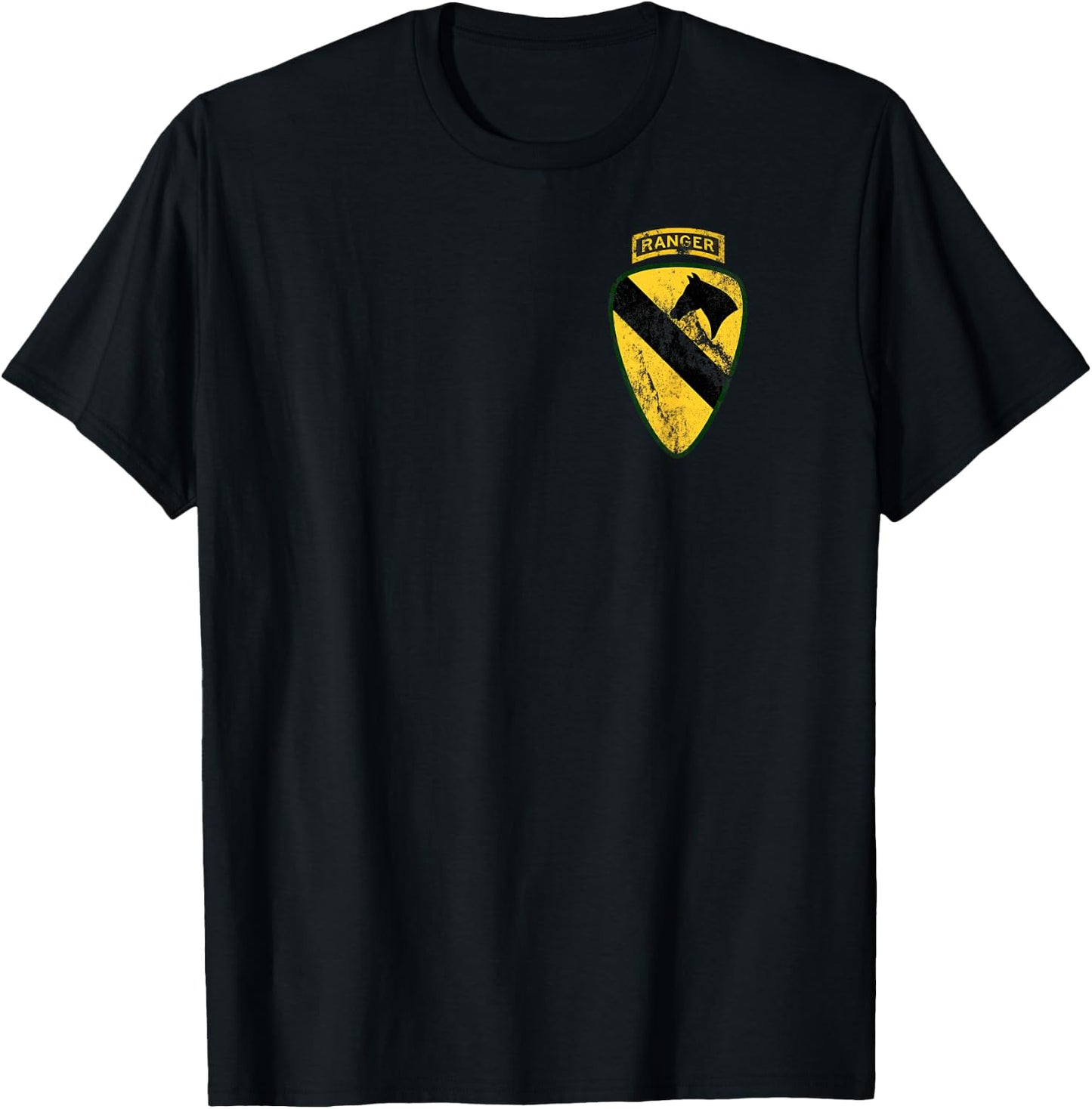 1st Calvary (CAV) Division Patch Ranger Tab Distressed worn T-Shirt - T-Shirt | Black