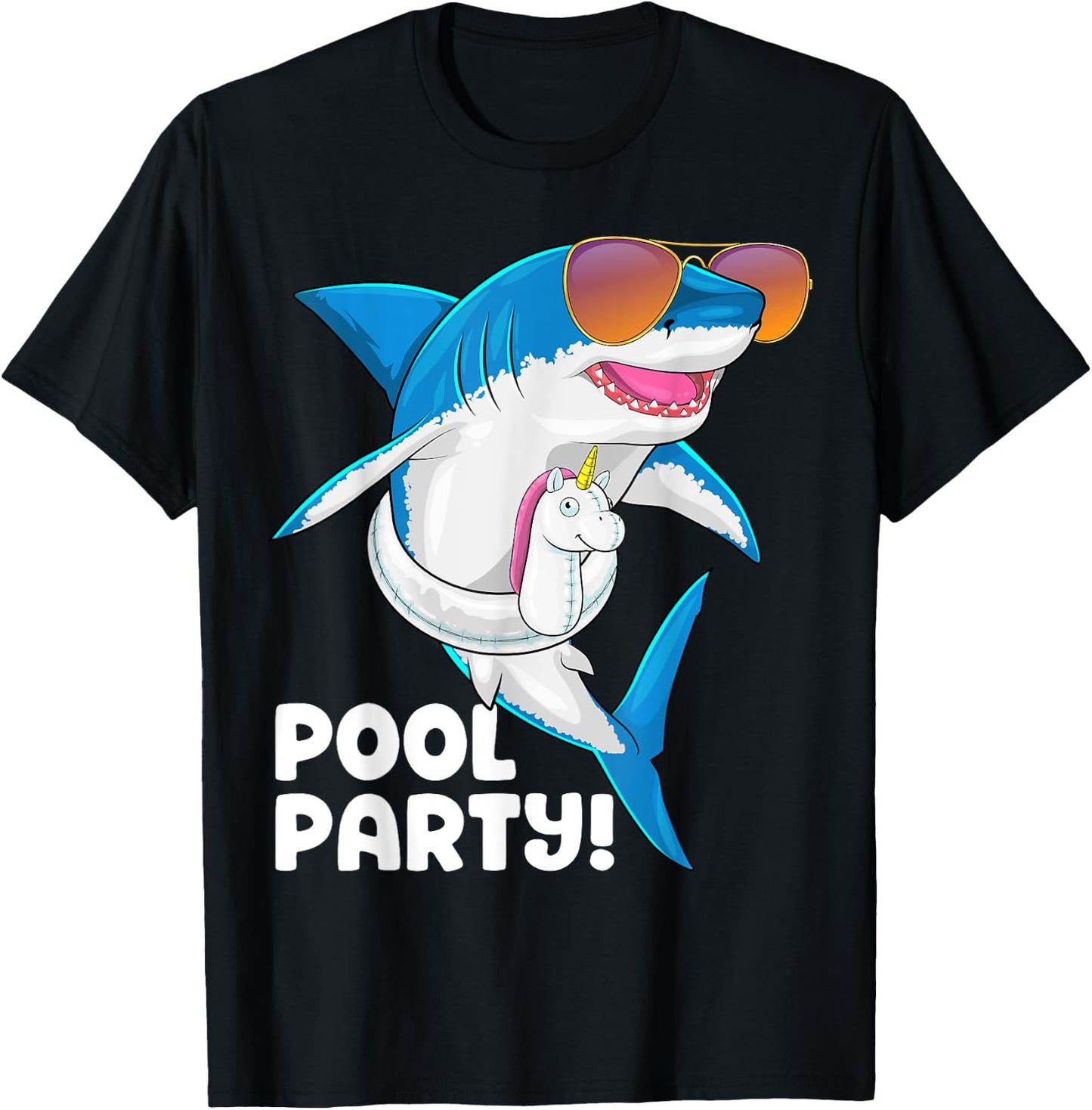 Pool Party Unicorn Float Summer Vacation Funny Shark Swim Men Women Girls Kids T-Shirt - T-Shirt | Black