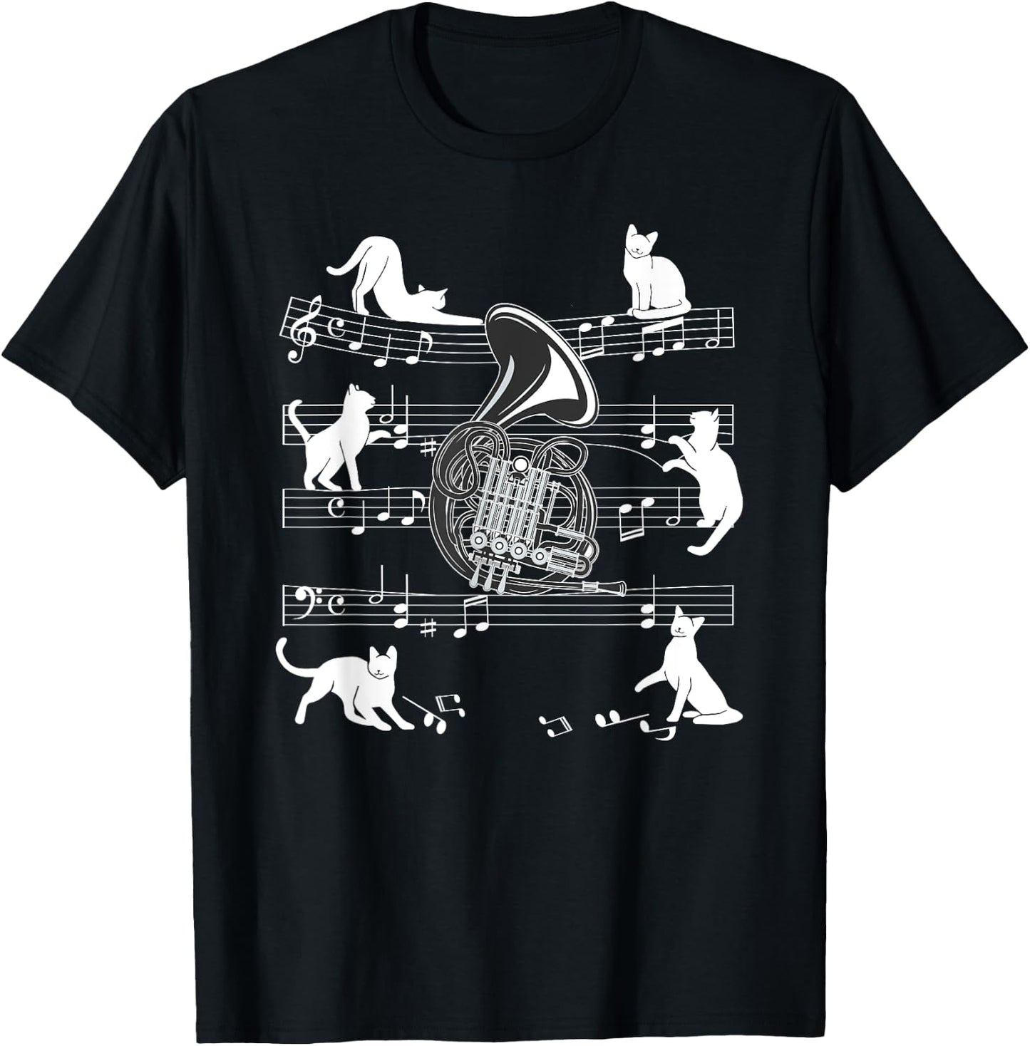 Horn Player Cats for Cat loving French Horn player Women Girls Kids T-Shirt - T-Shirt | Black