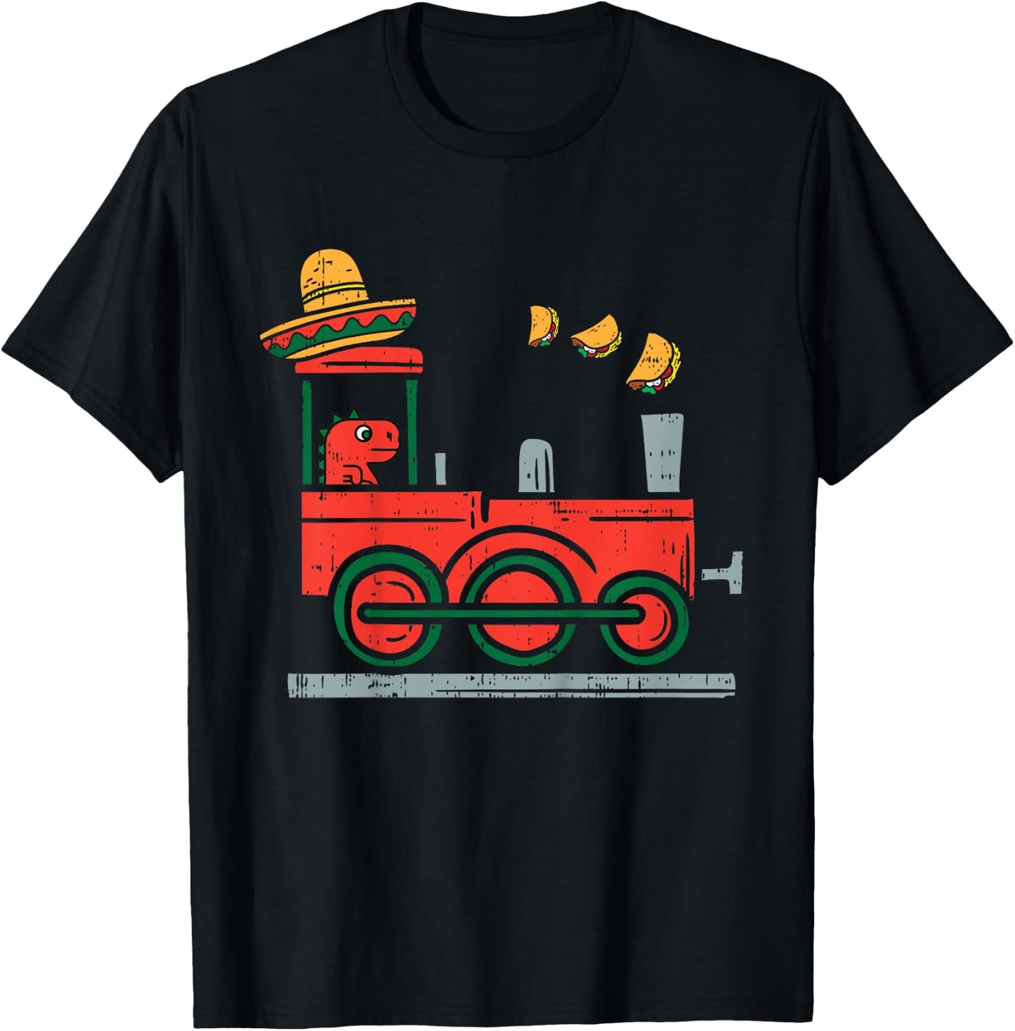 Kids Mexican Dino Train Tacos Toddler Boys Cinco De Mayo Kids T-Shirt - T-Shirt | Black