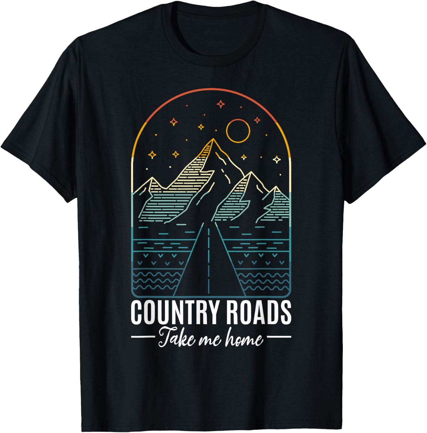 Country Roads Take Me Home Country Roads Retro Country T-Shirt - T-Shirt | Black