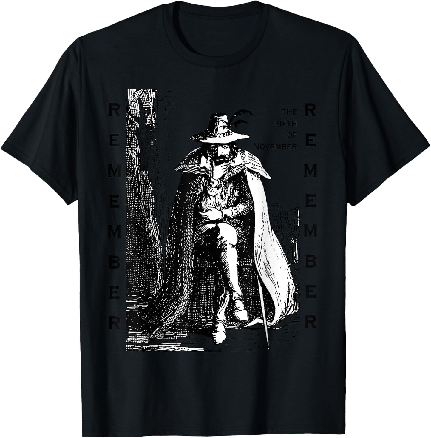 Remember Remember Guy Fawkes Day Vintage Illustration T-Shirt - T-Shirt | Black