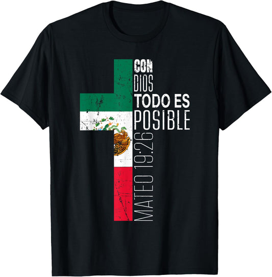 Vintage Christian Spanish Gifts Women Men Kids Mexican Flag T-Shirt - T-Shirt | Black