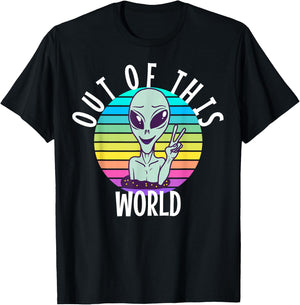 Funny Alien and UFO Space Apparel Out of This World - -Adults, -Kids - Black - Short Sleeve - Alien-Themed - Cotton, Polyester - Small T-Shirt - T-Shirt | Black