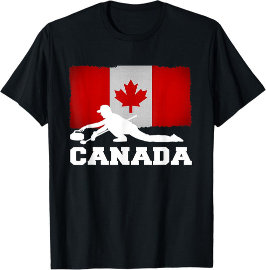 Curling Canada Flag Pride Vacation Travel Canadian Gift T-Shirt - T-Shirt | Black