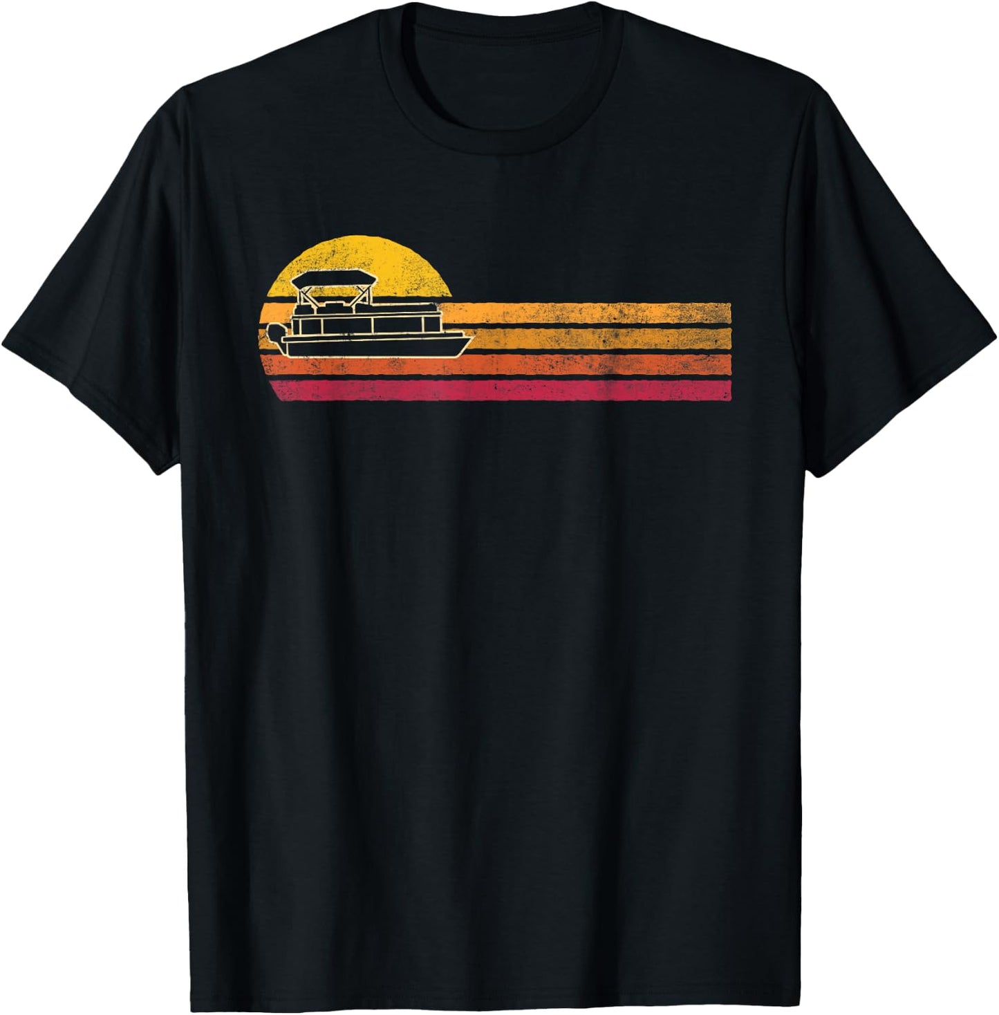 Vintage Style Pontoon Boat Silhouette Retro Boating 90s T-Shirt - T-Shirt | Black
